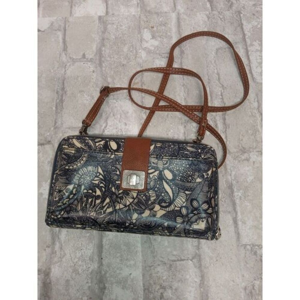 Sakroots Women's Small Blue Floral Pattern Crossbody Wallet